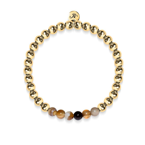 Zufriedenheit | 18 Karat Gold | Grauer Linienachat | Edelstein-Ausdrucksarmband